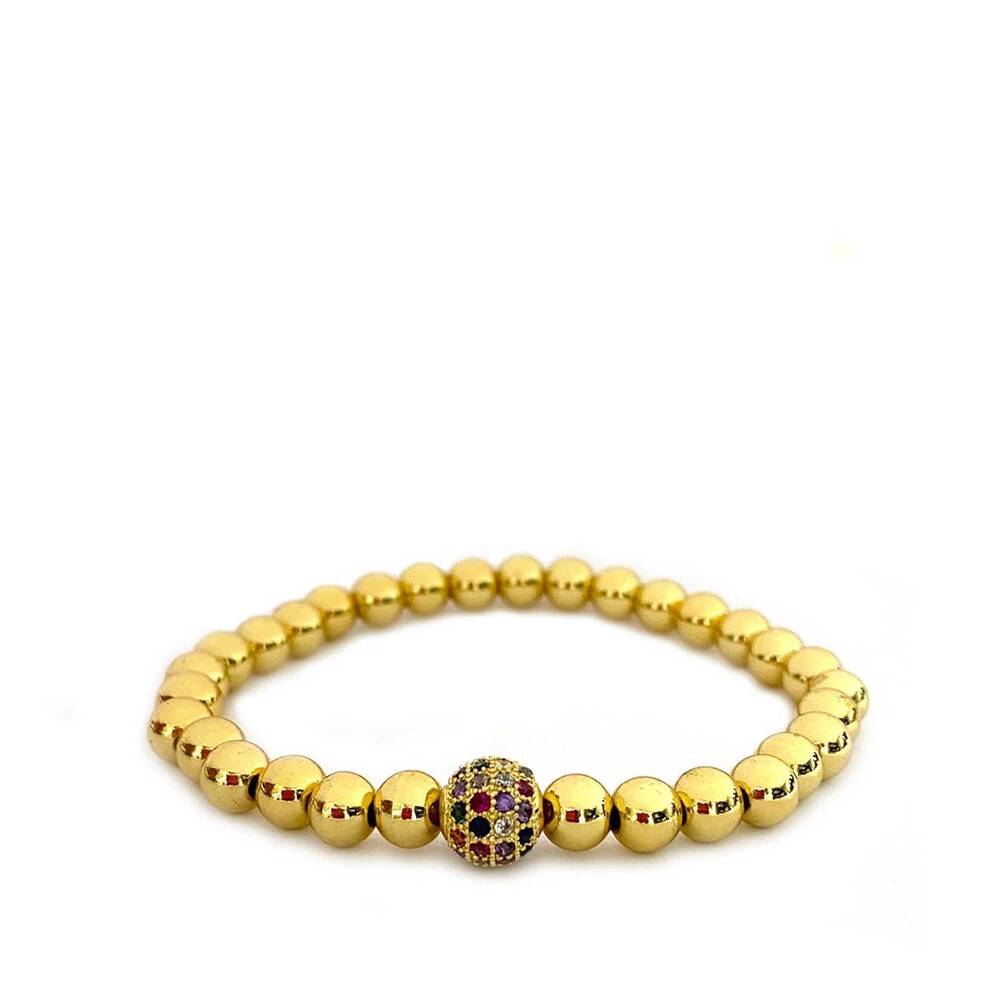 NEW MARLYN SCHIFF women's beaded ball bracelet with disc in gold-rainbow